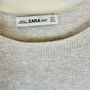 ZARA Knit Dress Flounce Soft Taupey Grey Viscose Nylon Blend Sz M